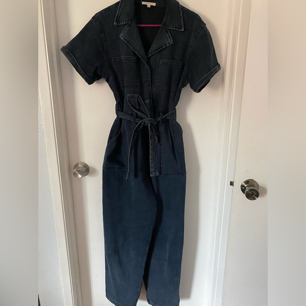 Black Denim Jumpsuit with Functional Buttons